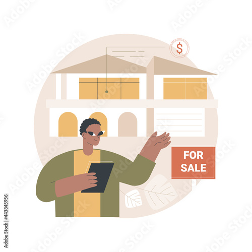 Real estate agent abstract concept vector illustration. Real estate market, agent demonstrating house, buying new appartment with a realtor, commercial property investment abstract metaphor.