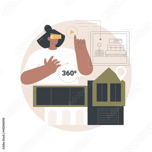 Real estate virtual tour abstract concept vector illustration. VR house tour, real estate agent, listing video walk-through, buying experience, home staging, potential buyer abstract metaphor.