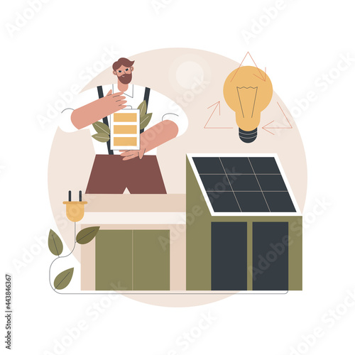 Energy-plus house abstract concept vector illustration. Zero-energy building, low energy passive house, construction industry, efficiency-plus home, renewable energy sources abstract metaphor.