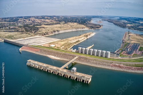 Aerial View of Fort Randall Dam in Spring