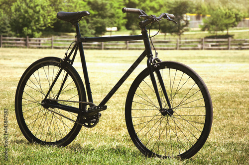 fixie black bike with grass background