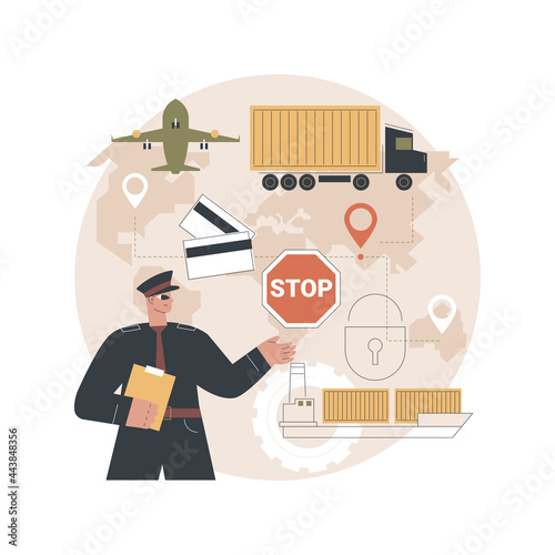 Embargo regulation abstract concept vector illustration. International sanctions, limited import and export, trading ban, bank account ban, financial and economic sanctions abstract metaphor.