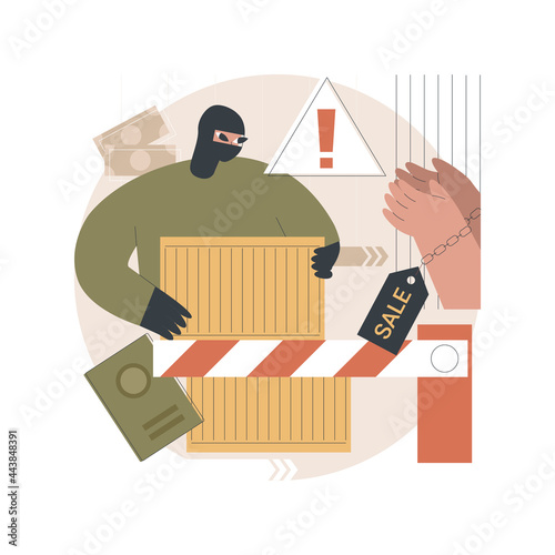 Smuggling abstract concept vector illustration. Illegal goods transportation, people trafficking, illicit transfer, immigration with fake documents, crossing border, contraband abstract metaphor. photo