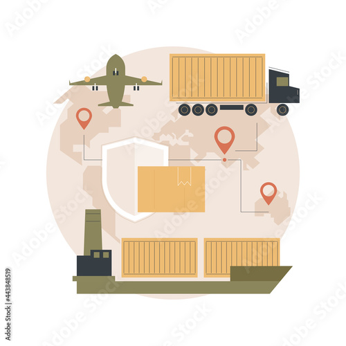 International shipment abstract concept vector illustration. International priority shipment, insured worldwide delivery, post service, freight system, package online tracking abstract metaphor.