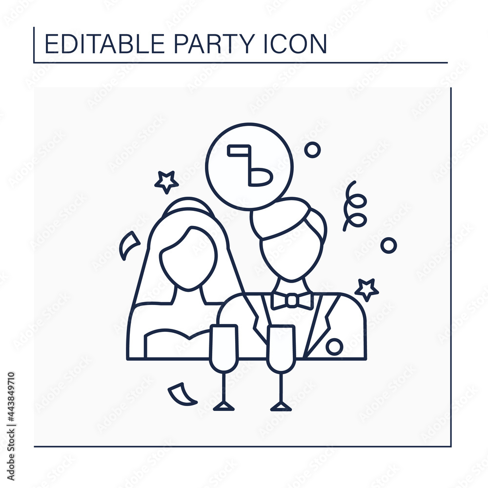 Wedding party line icon. Wedding ceremony.Bride, groom, and attendants. Party for friends and relatives. Celebrating concept. Isolated vector illustration. Editable stroke Wedding party line icon. Wedding ceremony.Bride, groom, and attendants. Party for friends and relatives. Celebrating concept. Isolated vector illustration. Editable stroke