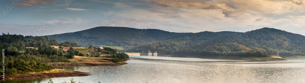 Beautiful see landscape without people, Swinna Poreba Water Power Plant, panorama, Lake