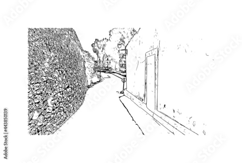 Building view with landmark of Ibiza town is the capital of Ibiza. Hand drawn sketch illustration in vector.