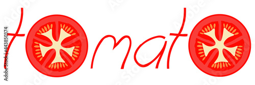 Vector inscription with a Tomato pattern. For the logo, brand, design of juices or canned vegetable products