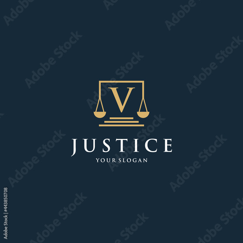 Initial letter v law logotype with square and simple modern design