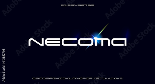 Necoma, an extra wide modern minimalist futuristic font with a scifi theme