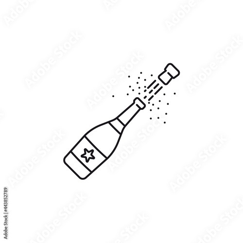 Champagne bottle popping open vector line icon