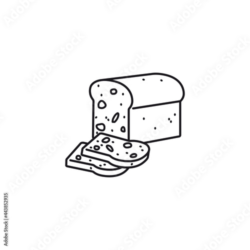 Loaf and slices of bread with nuts and fruit vector line icon