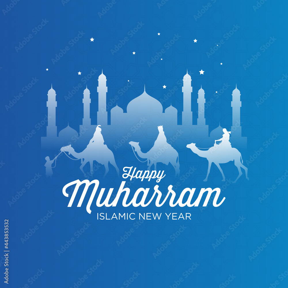 happy muharram islamic new year festival background. good for banner, background, greeting card, wallpaper, template, flyer, post
