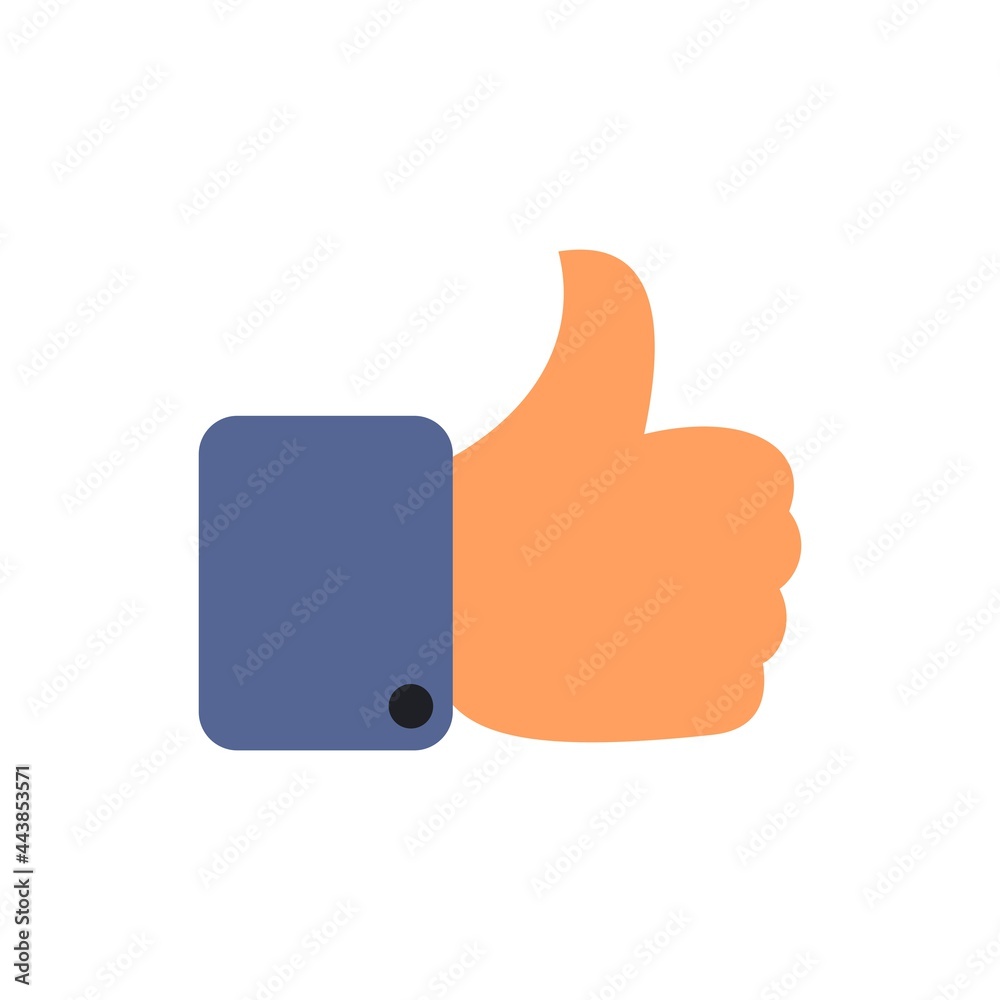 like icon, simple flat design, thumbs up approval symbol isolated on white