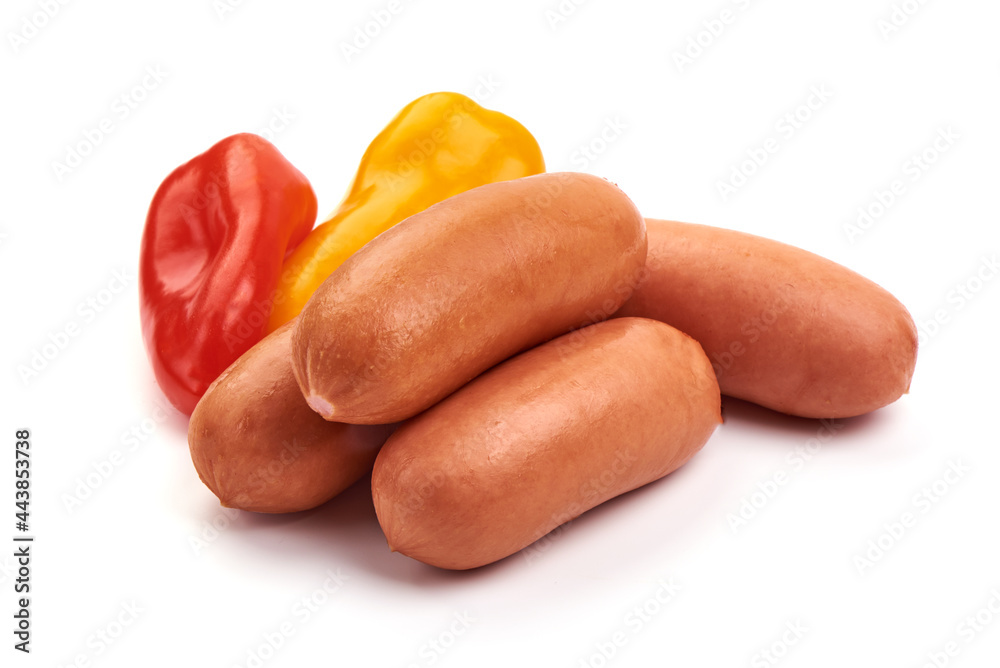 Fresh boiled sausages, isolated on white background. Fresh boiled sausages, isolated on white background.