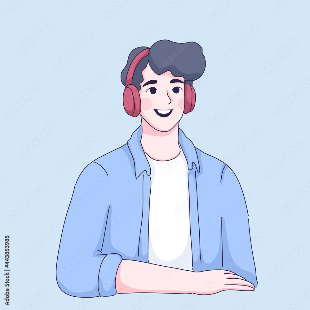 Obraz premium boy listening music and learning English.