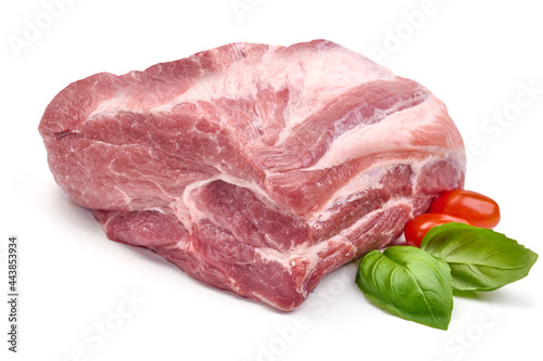 Raw pork shoulder, isolated on white background.