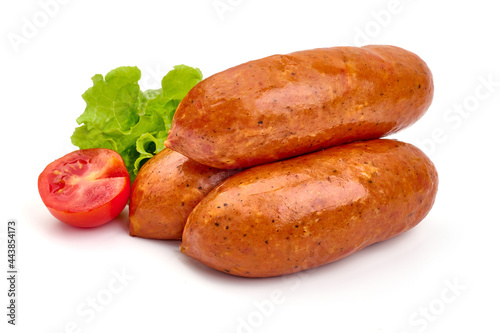 BBQ pork sausages, isolated on white background. High resolution image.