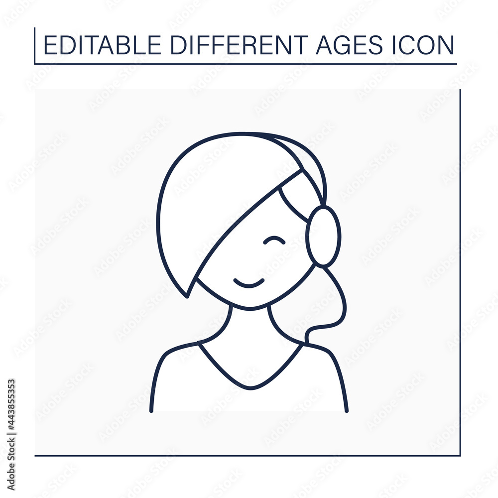 Times of life line icon. Puberty period. Young girl grow up. Teenager. Different ages concept. Isolated vector illustration. Editable stroke Times of life line icon. Puberty period. Young girl grow up. Teenager. Different ages concept. Isolated vector illustration. Editable stroke
