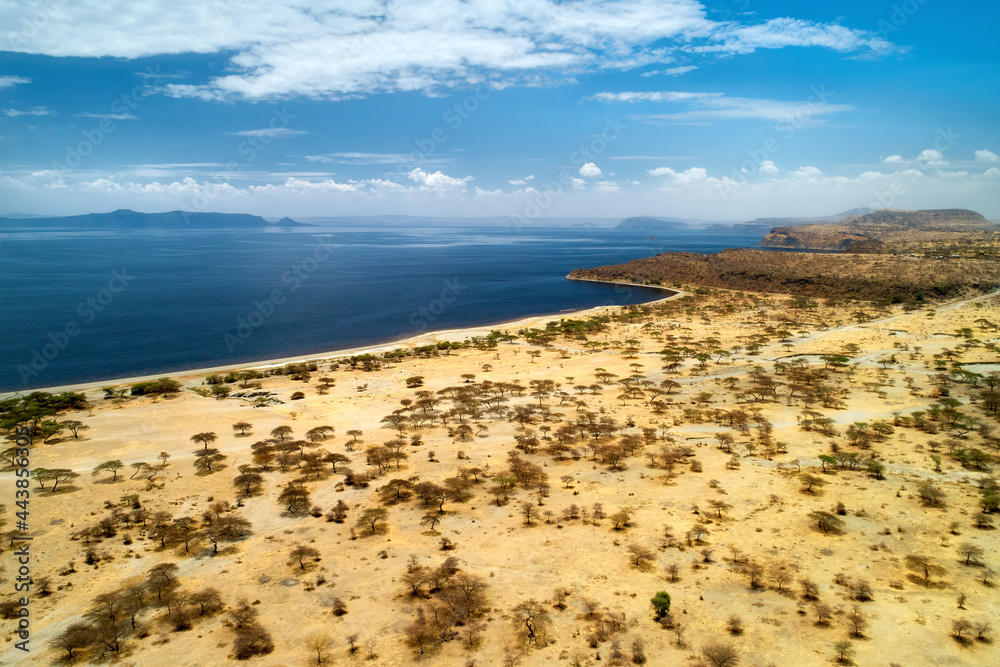 Aerial view of the shore of lake Tana, one from the Great African Rift
