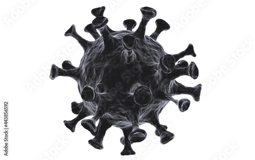 Coronavirus COVID-19 black bacteria or sars pathogen cell. Medical research or pandemic prevention banner with microscopic disease image. Virus on isolated white background. Realistic 3d illustration