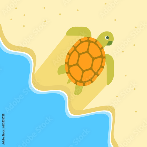 turtle on the beach, flat design style © Iqbaltopaz
