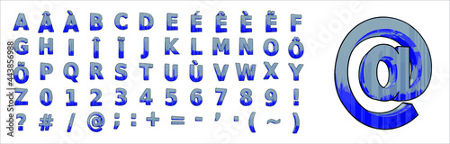 3D text letters alphabet with numbers and accents foreign language typeset 