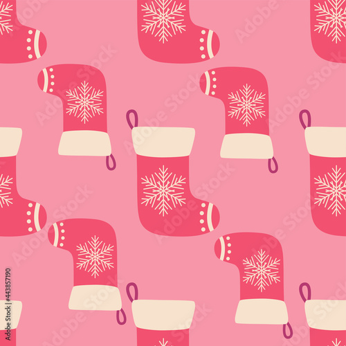 Christmas red and green socks doodle seamless pattern