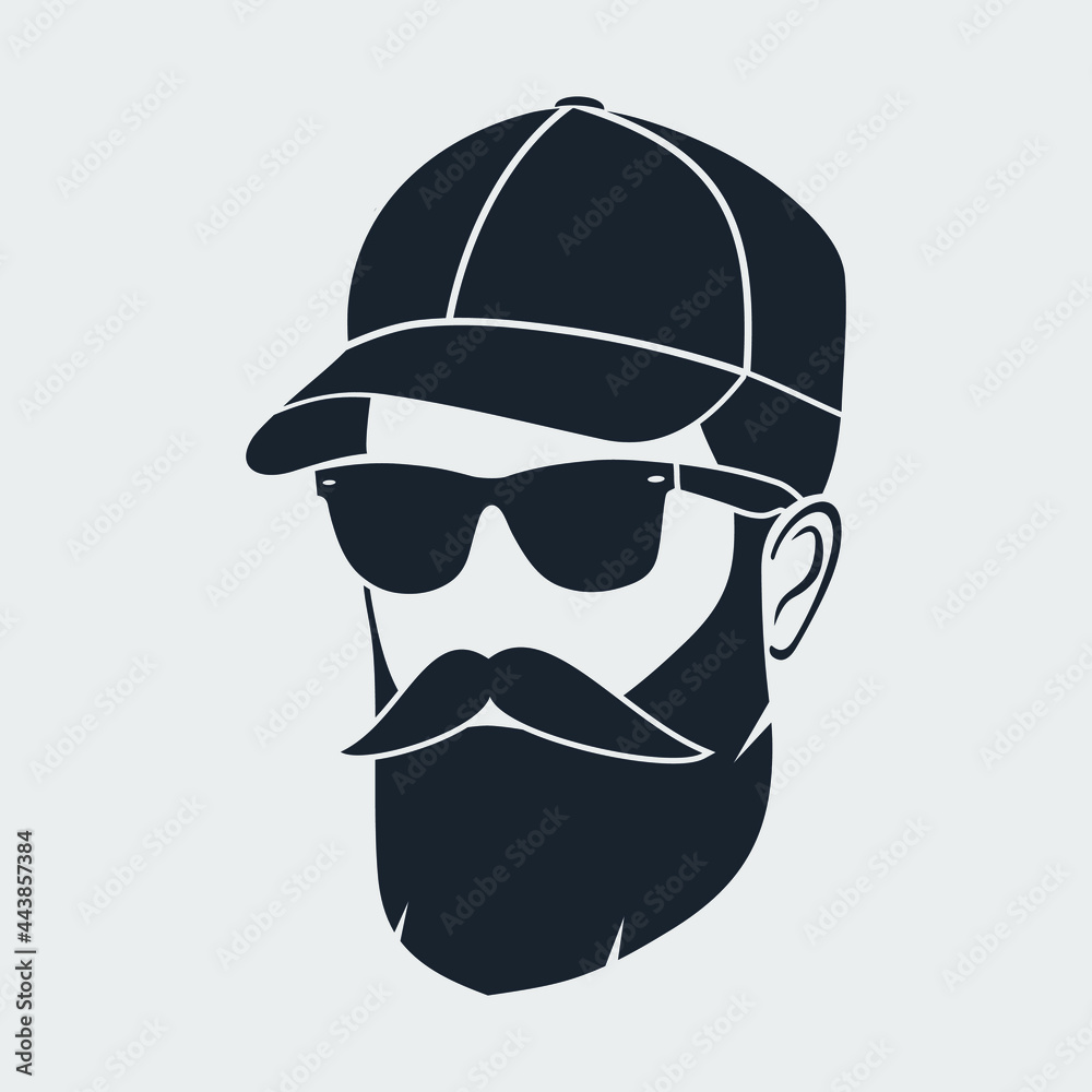 Bearded men in a baseball cap. Hipster face icon isolated. Vector illustration Bearded men in a baseball cap. Hipster face icon isolated. Vector illustration