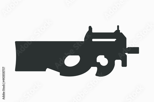 Submachine gun P90 vector icon. Personal defense weapon silhouette.