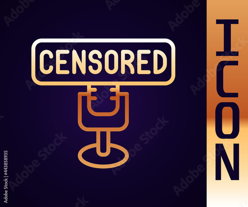Gold line Censored stamp icon isolated on black background. Vector