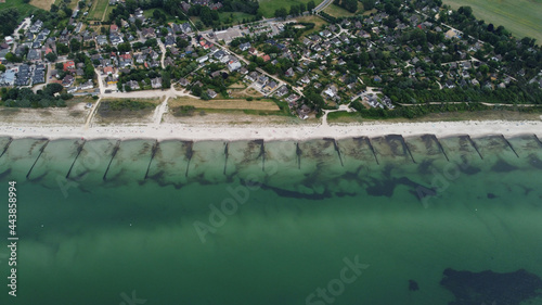 Aerial view of municipality Ahrenshoop in the Vorpommern-Rügen district, in Mecklenburg-Vorpommern, Germany on the Fischland-Darß-Zingst peninsula of the Baltic Sea