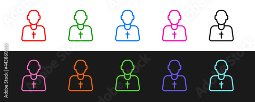 Set line Priest icon isolated on black and white background. Vector