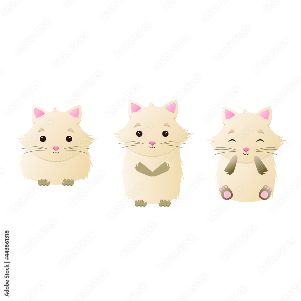 A set of cute fluffy cats. Children's illustration of animals. A set of cute fluffy cats. Children's illustration of animals.
