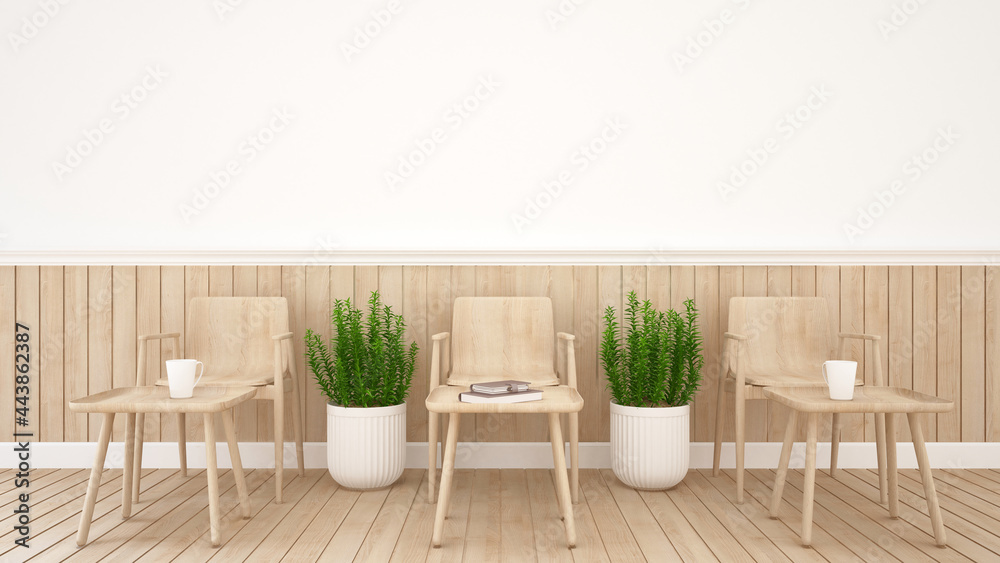 Fototapeta premium Waiting area design for spa bussiness. Living area for office design or coffee shop design - 3D Illustration