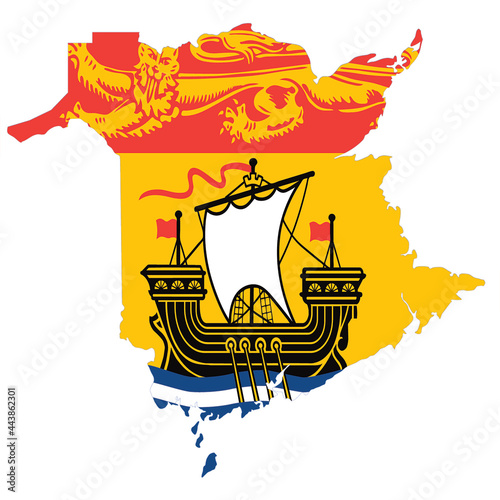 Map of New Brunswick Canada with it's flag inside the outline of borders