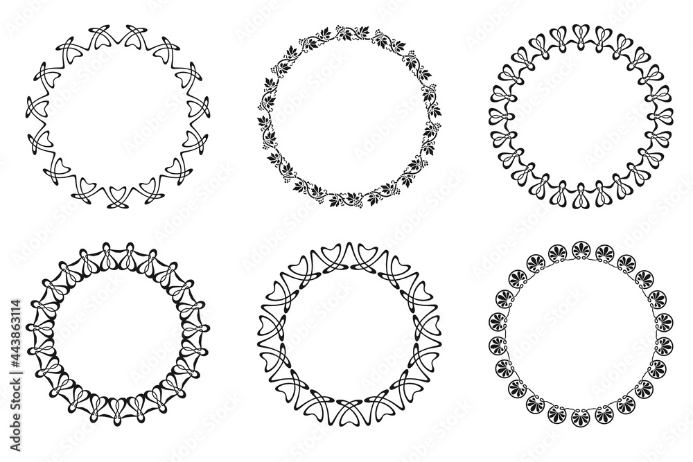 Rounded frame set in the style of Art Nouveau. Vector illustration
