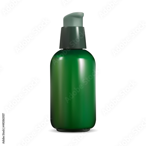 Cosmetic pump bottle. Airless dispenser serum can. Beauty eye essence mini container. Green pump dispenser flacon for glitter or gel