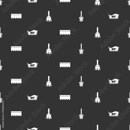 Set Toilet brush, Temperature wash, Sponge and Feather broom on seamless pattern. Vector