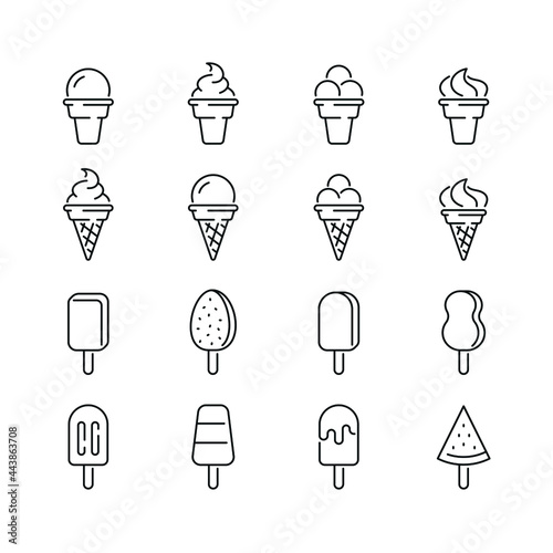 Ice cream related icons  thin vector icon set  black and white kit