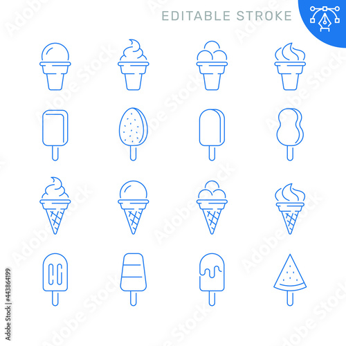 Ice cream related icons. Editable stroke. Thin vector icon set