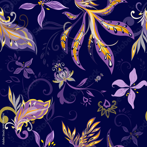 Ethnic bohemian seamless repeatins tile pattern. Paisley ornament with fenix bird and flowers