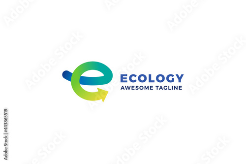 Letter e green color natural eco friendly business logo design