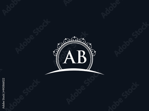 Luxury AB Letter, initial Black ab Logo Icon Vector For Hotel Heraldic Jewelry Fashion Royalty With Brand Identity and Print Template Image