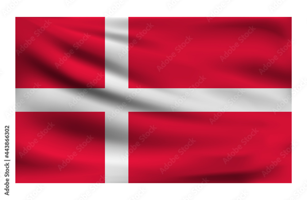 Realistic National flag of Denmark. Current state flag made of fabric. Vector illustration of lying wavy cloth in national colors of Denmark. Realistic National flag of Denmark. Current state flag made of fabric. Vector illustration of lying wavy cloth in national colors of Denmark.