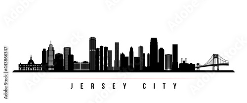 Jersey City skyline horizontal banner. Black and white silhouette of Jersey City, New Jersey. Vector template for your design.