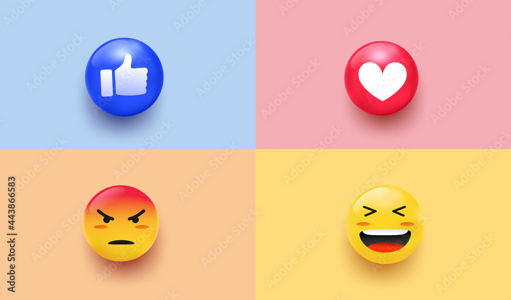 Emoji Feeling Faces Vector. Communication Chat Elements in bubble 3D ball. Lovely social media icon stickers. Modern and Creative design vector
