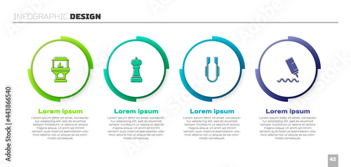 Set Brick stove, Pepper, Meat tongs and Sauce bottle. Business infographic template. Vector