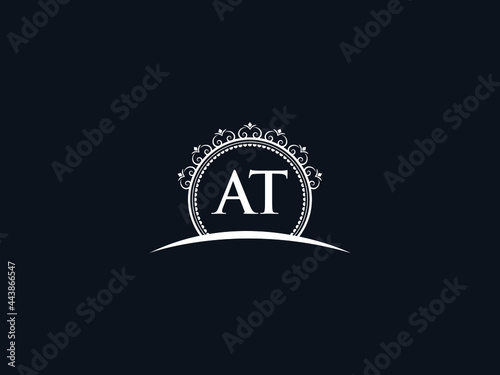 Luxury AT Letter, initial Black at Logo Icon Vector For Hotel Heraldic Jewelry Fashion Royalty With Brand Identity and Print Template Image