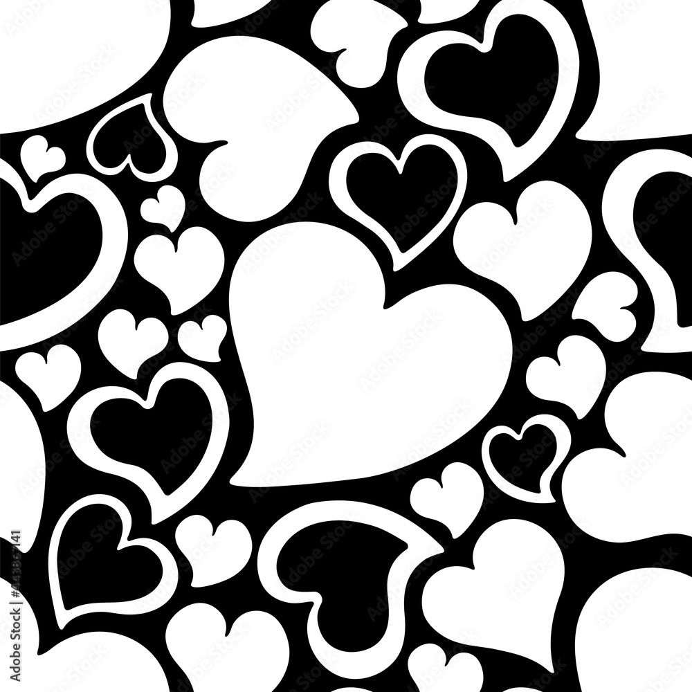 Black and white hearts. Seamless pattern of love symbols. Valentine's Day and wedding backgrounds collection. Vector illustration Black and white hearts. Seamless pattern of love symbols. Valentine's Day and wedding backgrounds collection. Vector illustration